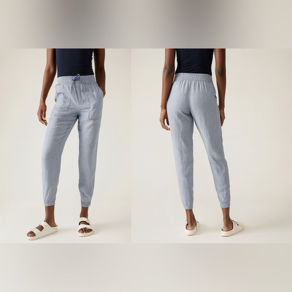 Athleta Linen Jogger Pants Chambray Blue Lightweight Summer Size 14